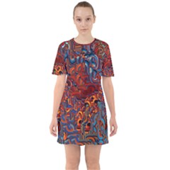 Phoenix In The Rain Abstract Pattern Sixties Short Sleeve Mini Dress by CrypticFragmentsDesign