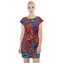 Phoenix Rising Colorful Abstract Art Cap Sleeve Bodycon Dress by CrypticFragmentsDesign