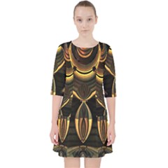 Black And Gold Abstract Line Art Pattern Pocket Dress by CrypticFragmentsDesign