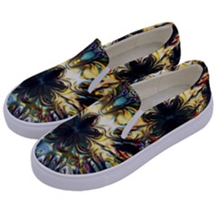 Multicolor Floral Art Copper Patina  Kids  Canvas Slip Ons by CrypticFragmentsDesign