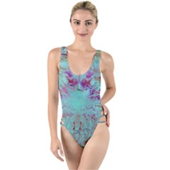 Retro Hippie Abstract Floral Blue Violet High Leg Strappy Swimsuit by CrypticFragmentsDesign