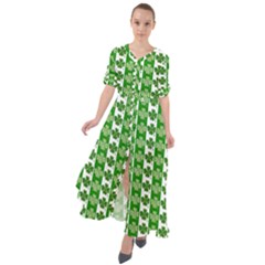 Clover Leaf Shamrock St Patricks Day Waist Tie Boho Maxi Dress by Dutashop