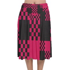 Cube Square Block Shape Velvet Flared Midi Skirt