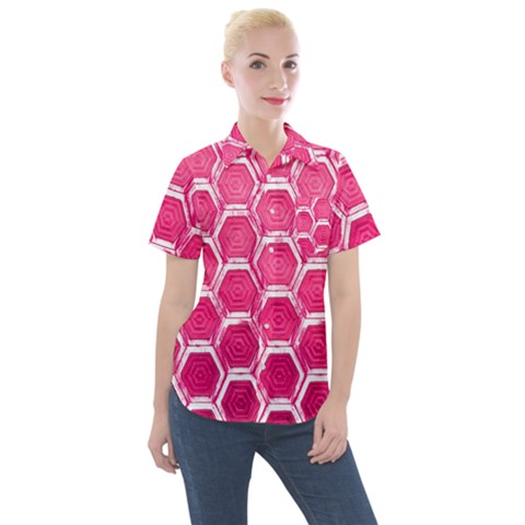 Hexagon Windows Women s Short Sleeve Pocket Shirt by essentialimage365