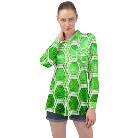 Hexagon Windows Long Sleeve Satin Shirt by essentialimage365
