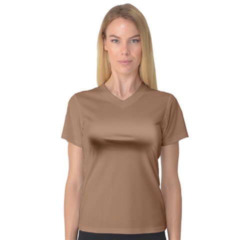 Cafe Au Lait V-neck Sport Mesh Tee by FabChoice