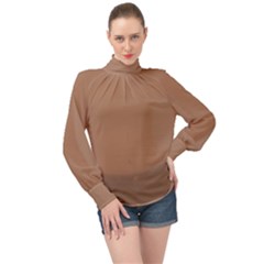 Cafe Au Lait High Neck Long Sleeve Chiffon Top by FabChoice