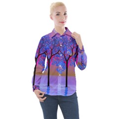 Tree Sunset Women s Long Sleeve Pocket Shirt