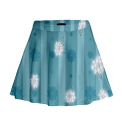 Gardenia Flowers White Blue Mini Flare Skirt