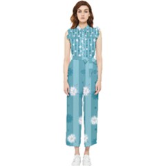 Gardenia Flowers White Blue Women s Frill Top Jumpsuit by Dutashop