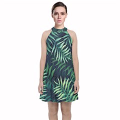 Green Leaves Velvet Halter Neckline Dress  by goljakoff