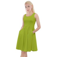 Acid Green Knee Length Skater Dress With Pockets by FabChoice