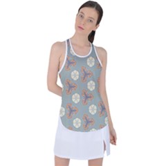 Flowers Leaves  Floristic Pattern Racer Back Mesh Tank Top by SychEva