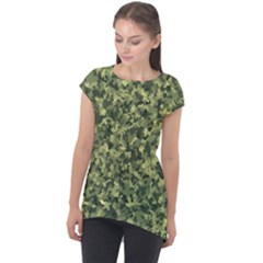 Camouflage Green Cap Sleeve High Low Top by JustToWear