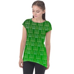 Green Triangles Cap Sleeve High Low Top by JustToWear