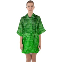 Green Triangles Half Sleeve Satin Kimono  by JustToWear