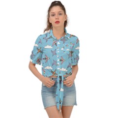 Birds In The Sky Tie Front Shirt  by SychEva