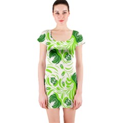 Green Leaves Short Sleeve Bodycon Dress by Eskimos