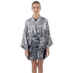 Aerial View Montevideo Uruguay Long Sleeve Satin Kimono by dflcprintsclothing