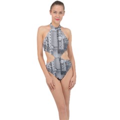 Aerial View Montevideo Uruguay Halter Side Cut Swimsuit by dflcprintsclothing