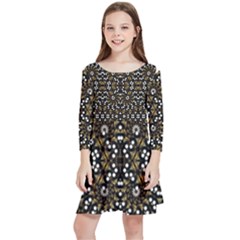 Modern Geometric Ornate Pattern Kids  Quarter Sleeve Skater Dress by dflcprintsclothing