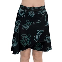 Blue Turtles On Black Chiffon Wrap Front Skirt by contemporary