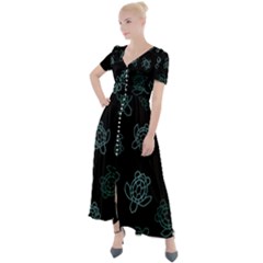 Blue Turtles On Black Button Up Short Sleeve Maxi Dress by contemporary