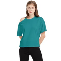 Color Teal One Shoulder Cut Out Tee by Kultjers