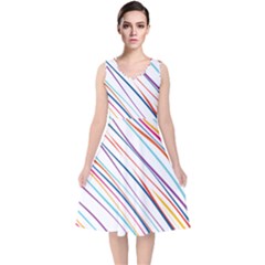 Beautiful Stripes V-neck Midi Sleeveless Dress  by designsbymallika