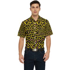 Pattern Leopard Yellow Fur Men s Short Sleeve Pocket Shirt  by JustToWear