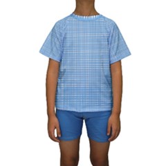 Blue Knitted Pattern Kids  Short Sleeve Swimwear by goljakoff