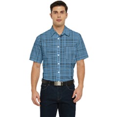 Blue Knitted Pattern Men s Short Sleeve Pocket Shirt  by goljakoff
