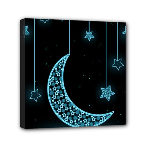 Moon Star Neon Wallpaper Mini Canvas 6  X 6  (stretched)