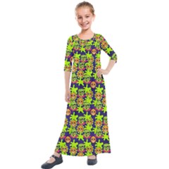 Smiley Background Smiley Grunge Kids  Quarter Sleeve Maxi Dress by Dutashop