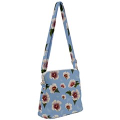 Delicate Hibiscus Flowers On A Blue Background Zipper Messenger Bag by SychEva