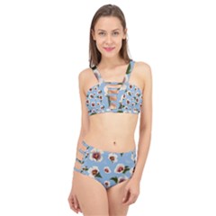 Delicate Hibiscus Flowers On A Blue Background Cage Up Bikini Set by SychEva