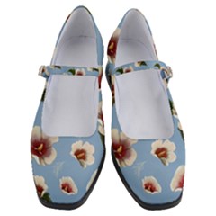 Delicate Hibiscus Flowers On A Blue Background Women s Mary Jane Shoes by SychEva