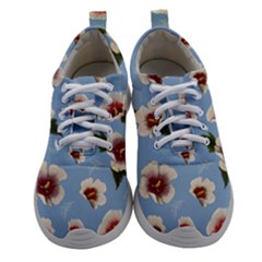 Delicate Hibiscus Flowers On A Blue Background Athletic Shoes by SychEva