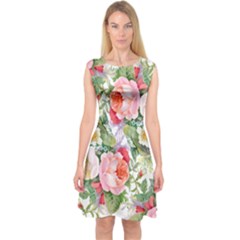 Garden Flowers Capsleeve Midi Dress by goljakoff