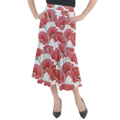 Red Poppy Flowers Midi Mermaid Skirt by goljakoff