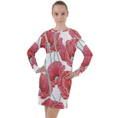 Red Poppy Flowers Long Sleeve Hoodie Dress by goljakoff