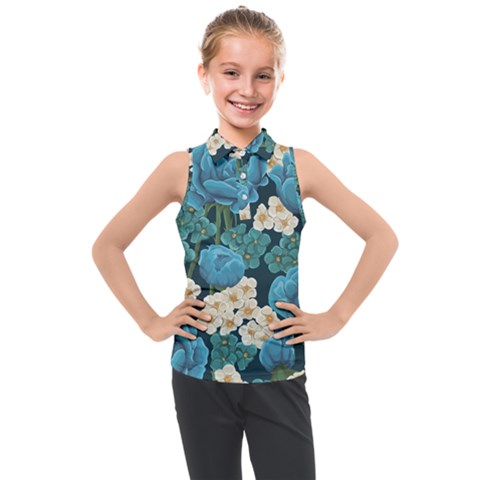 Blue Flowers Kids  Sleeveless Polo Tee by goljakoff