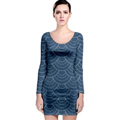 Blue Sashiko Plaid Long Sleeve Bodycon Dress by goljakoff