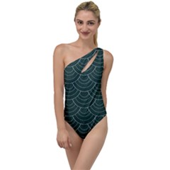 Green Sashiko Pattern To One Side Swimsuit by goljakoff