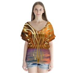 Pheonix Rising V-neck Flutter Sleeve Top