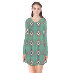 Mushrooms In The Meadow  Long Sleeve V-neck Flare Dress by SychEva
