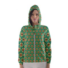 Green Floral Pattern Women s Hooded Windbreaker by designsbymallika