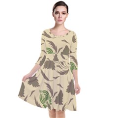 Folk Floral Pattern  Flowers Print  Quarter Sleeve Waist Band Dress by Eskimos