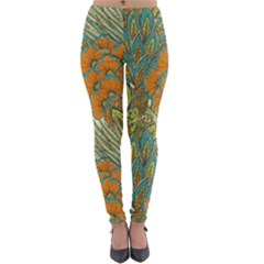 Orange Flowers Lightweight Velour Leggings by goljakoff