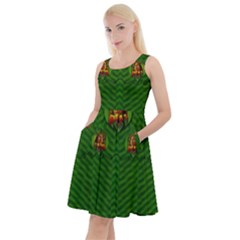 Lady Cartoon Love Her Tulips In Peace Knee Length Skater Dress With Pockets by pepitasart